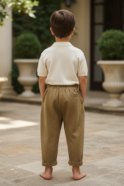 Pantalon En Lin Ample Décontracté Enfant Vert Olive - Kaki - vue 2