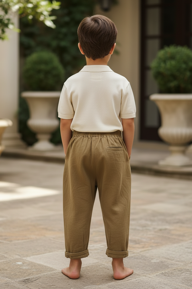 Pantalon En Lin Ample Décontracté Enfant Vert Olive - Kaki - vue 2