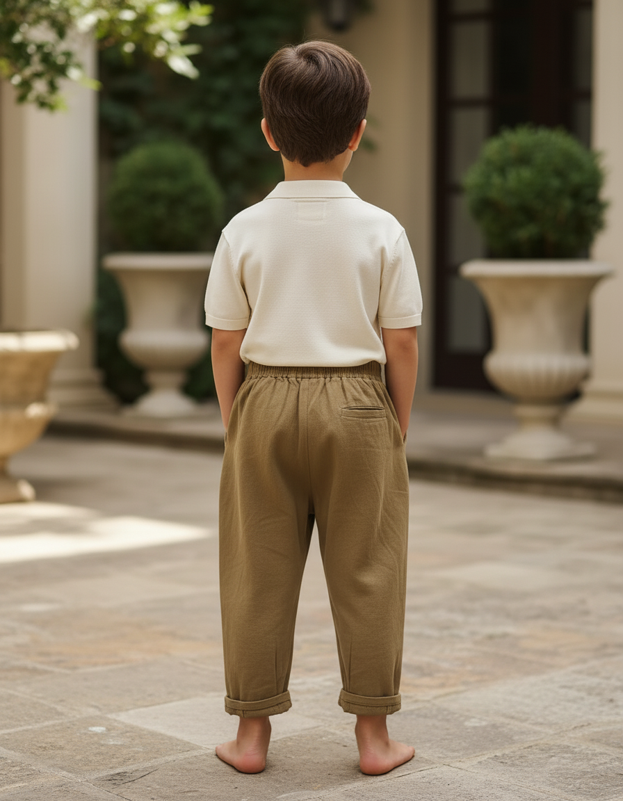 Pantalon En Lin Ample Décontracté Enfant Vert Olive - Kaki - vue 2
