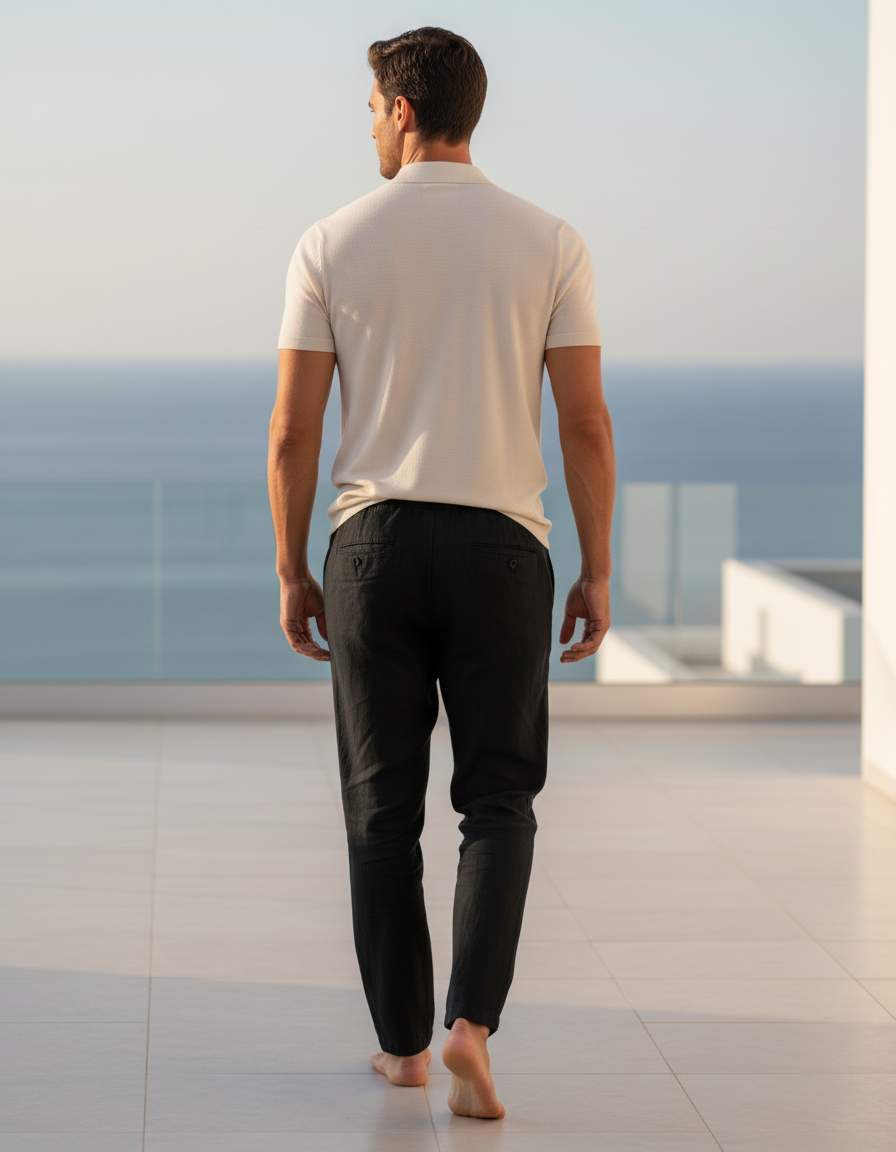 Pantalon Homme Coton Et Lin - Noir - vue 2