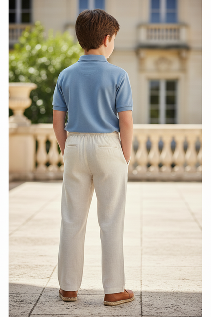 Pantalon En Lin Beige Droit Décontracté Garçon - vue 2