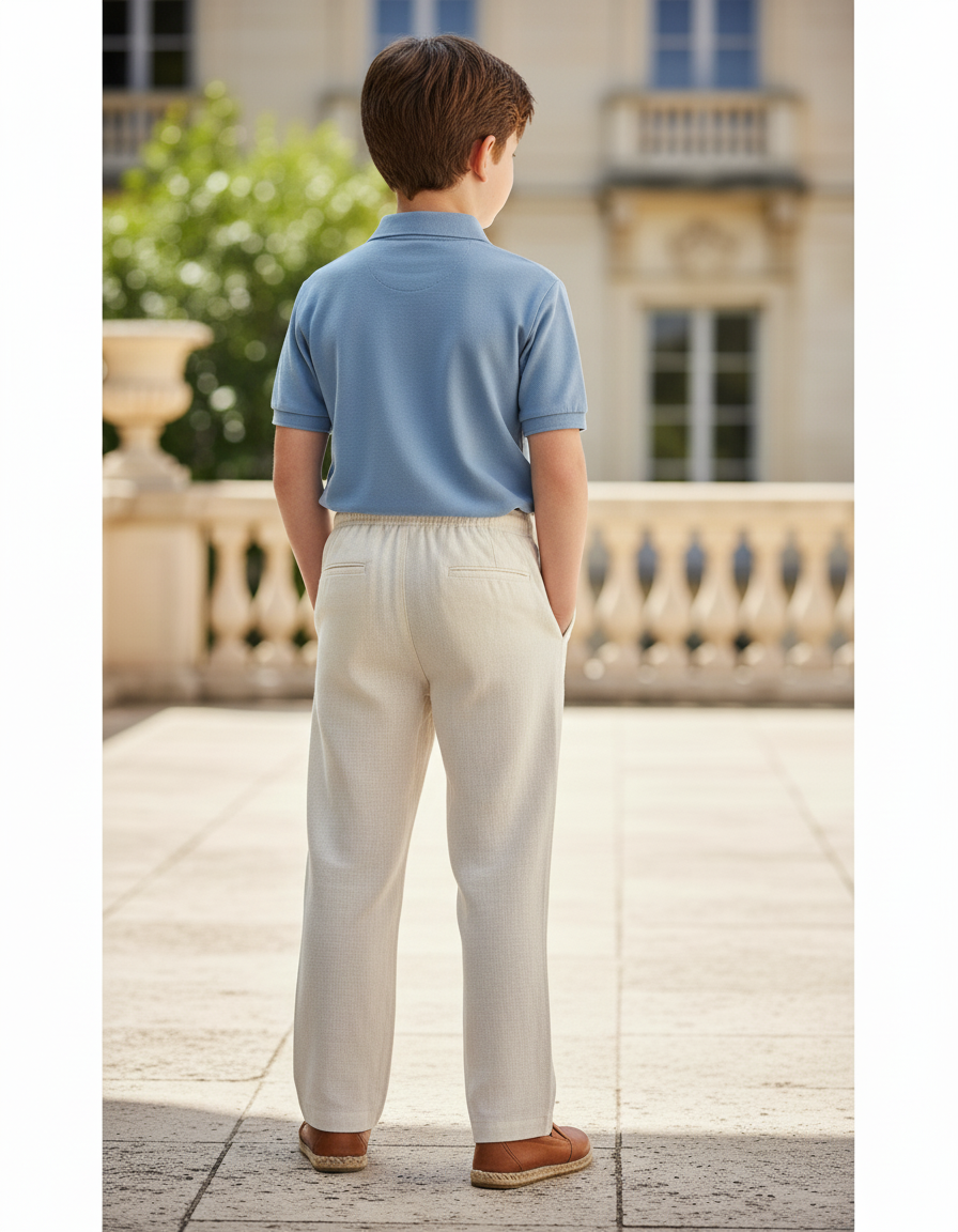 Pantalon En Lin Beige Droit Décontracté Garçon - vue 2