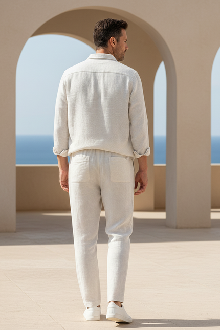 Pantalon En Lin Grande Taille Pour Homme - Blanc - vue 2