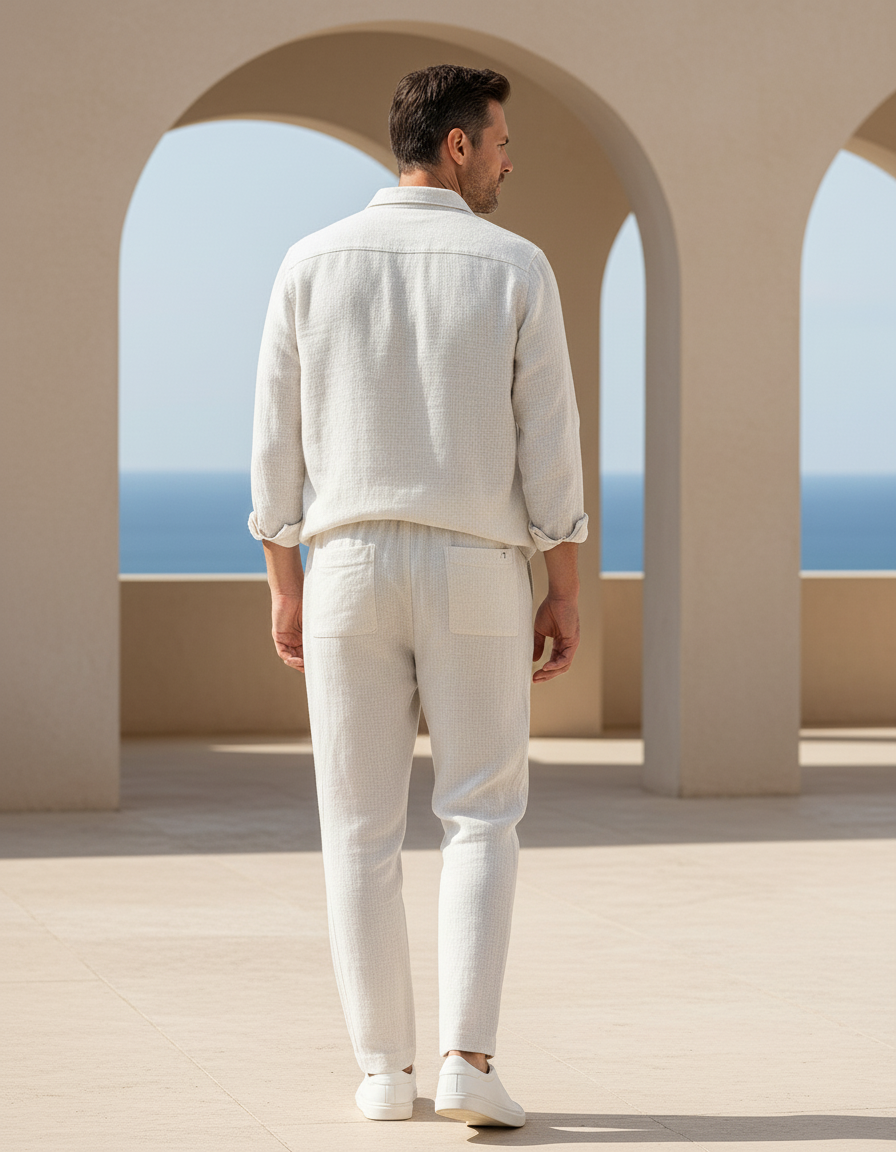 Pantalon En Lin Grande Taille Pour Homme - Blanc - vue 2