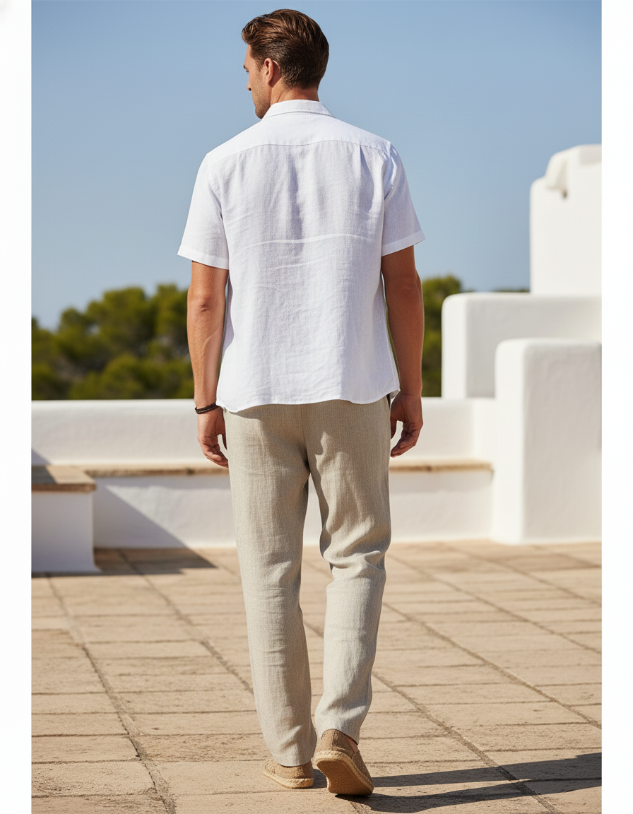 Pantalon En Lin Beige Ample Décontracté Cordon - vue 2
