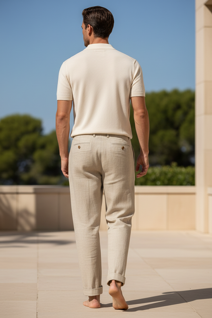 Pantalon En Lin Beige Homme Décontracté Léger Plissé - vue 2