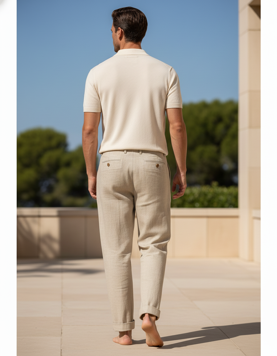 Pantalon En Lin Beige Homme Décontracté Léger Plissé - vue 2