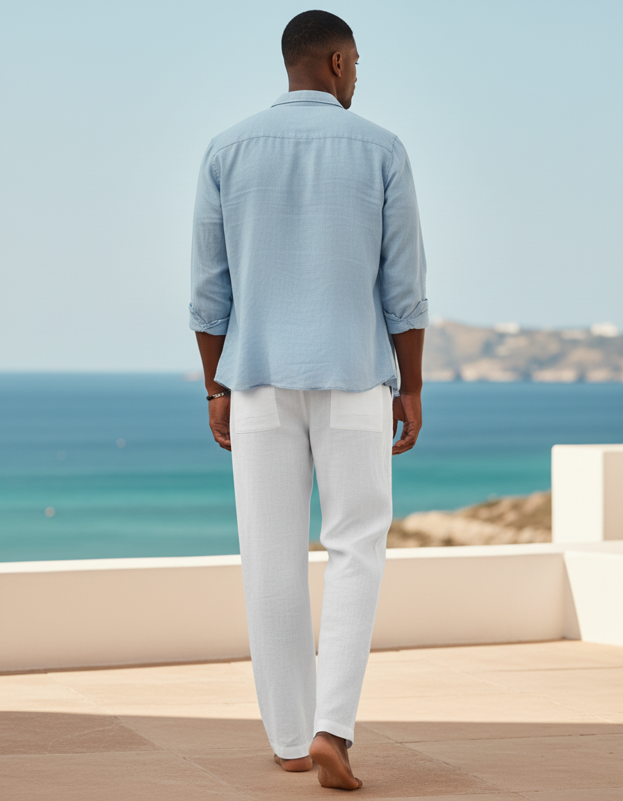 Pantalon Lin Et Coton - Blanc - vue 2