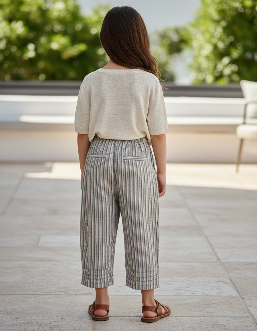 Pantalon En Lin Rayé Ample Confortable Enfant - Gris - vue 2
