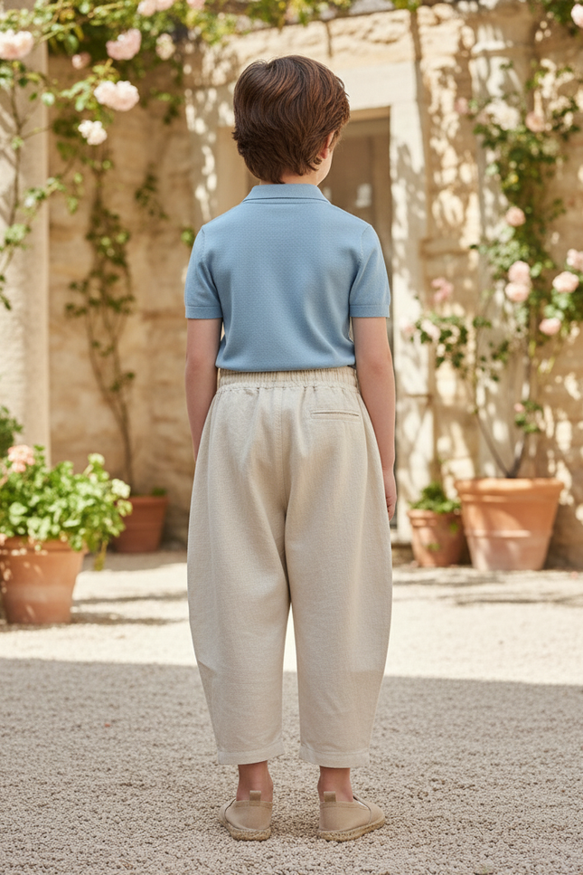 Pantalon En Lin Beige Ample Plissé Décontracté Enfant - vue 2