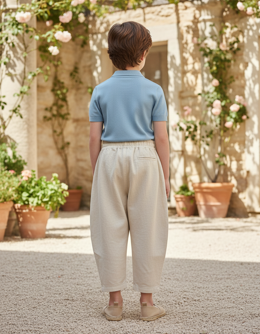Pantalon En Lin Beige Ample Plissé Décontracté Enfant - vue 2