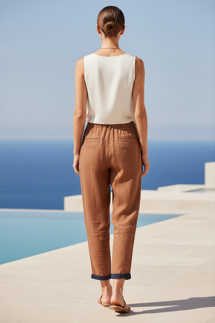 Pantalon Lin Camel Femme - vue 2