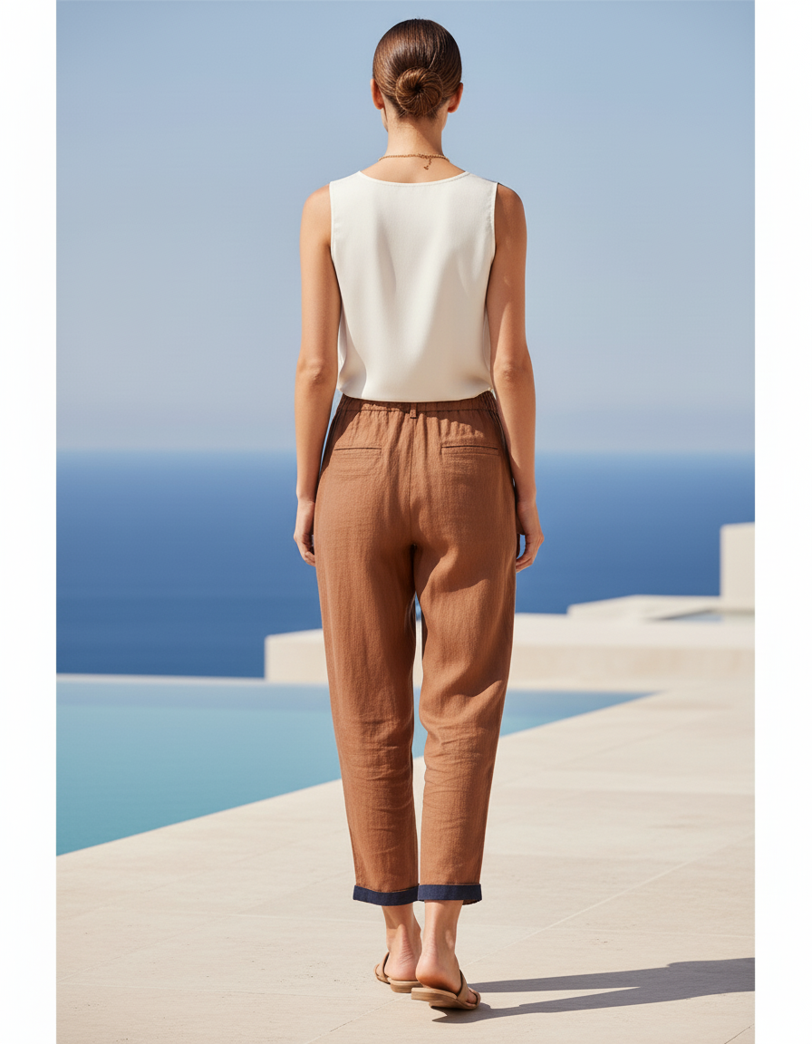 Pantalon Lin Camel Femme - vue 2