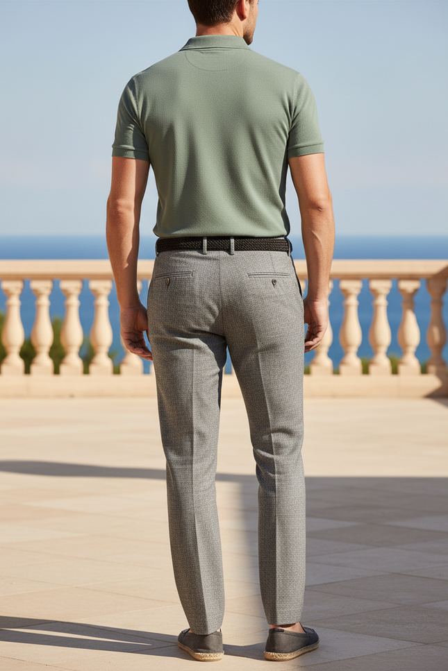 Pantalon En Lin Gris Ajusté Élégant Décontracté Homme - vue 2