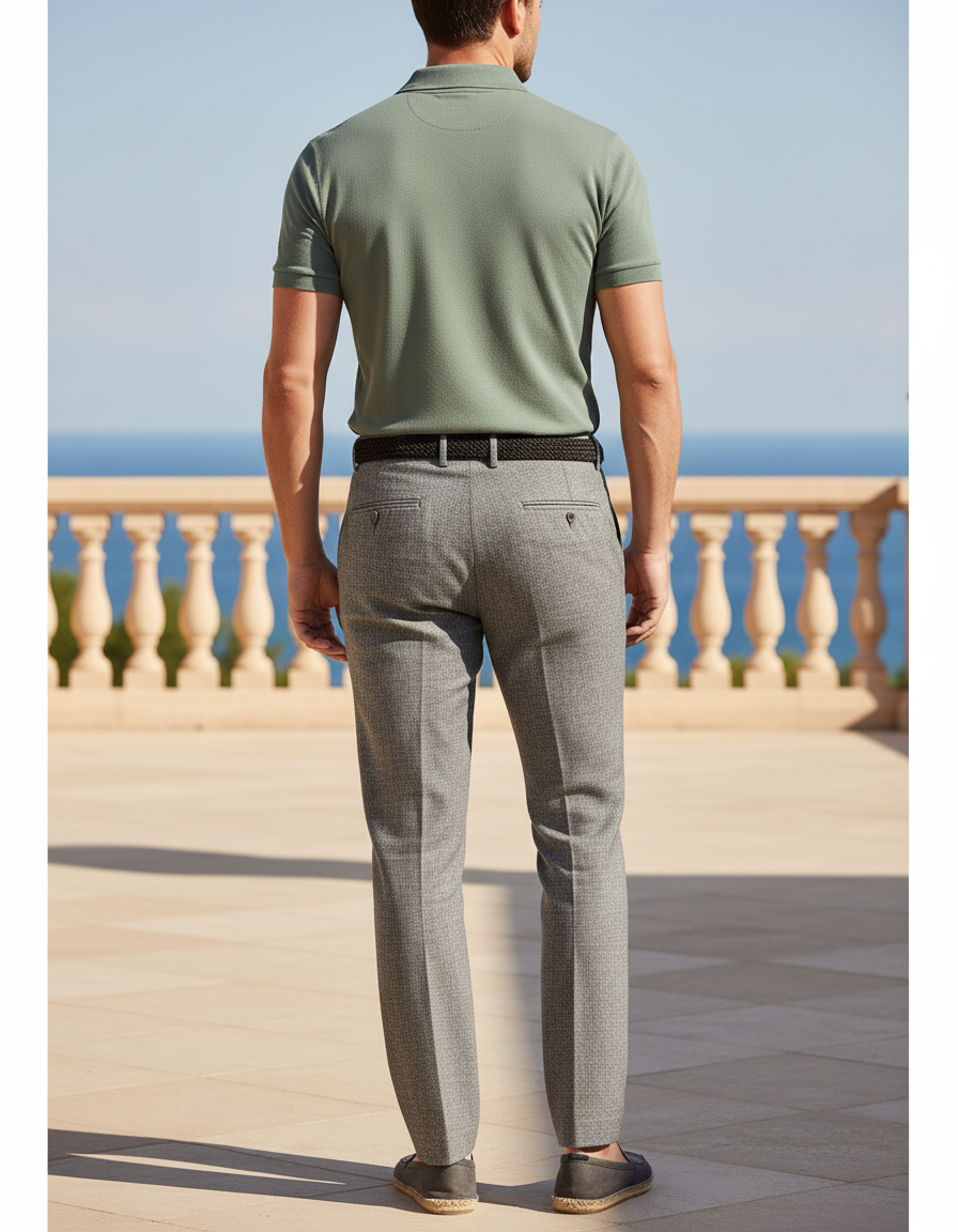 Pantalon En Lin Gris Ajusté Élégant Décontracté Homme - vue 2