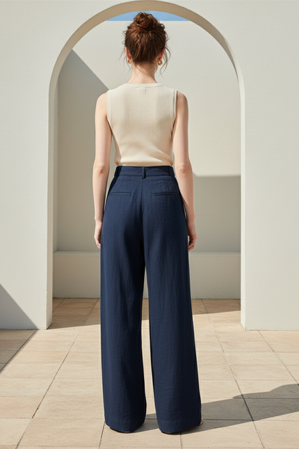 Pantalon Lin Marine Femme - vue 2