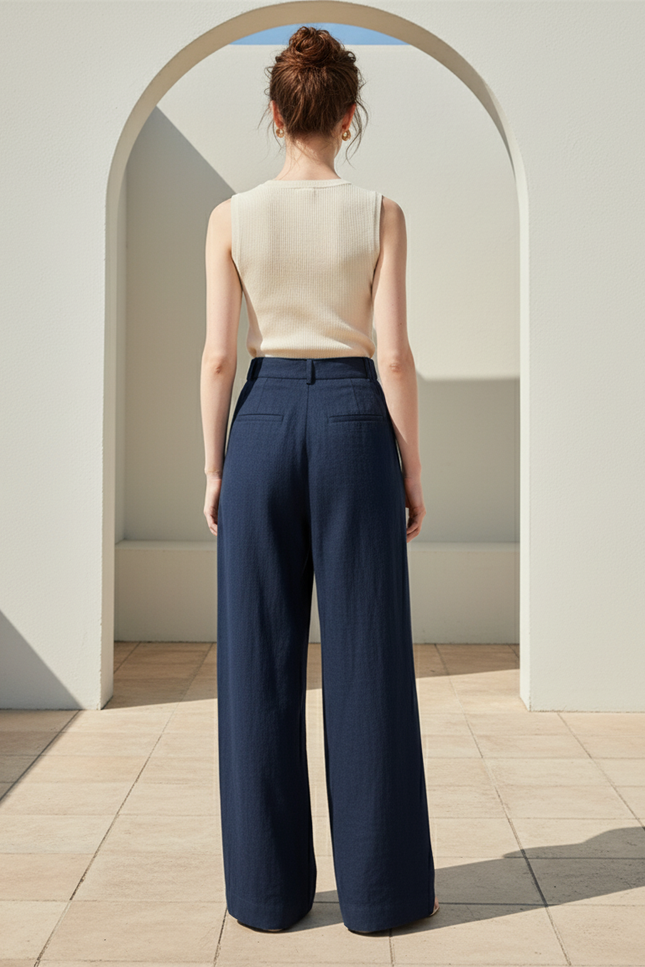 Pantalon Lin Marine Femme - vue 2