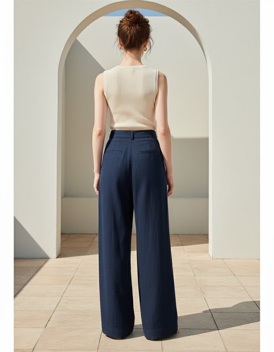 Pantalon Lin Marine Femme - vue 2