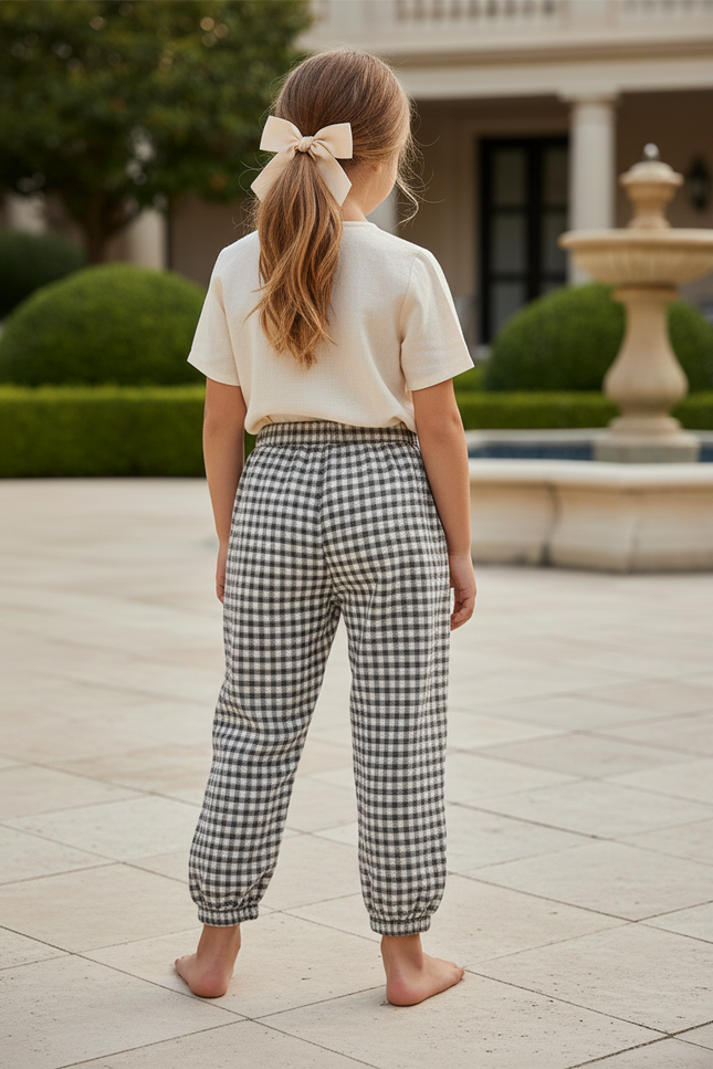 Pantalon En Lin Carreaux Ample Confortable Taille Élastique - Imprimé - vue 2