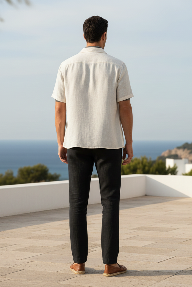 Pantalon En Lin Noir Coupe Droite Décontracté Homme - vue 2