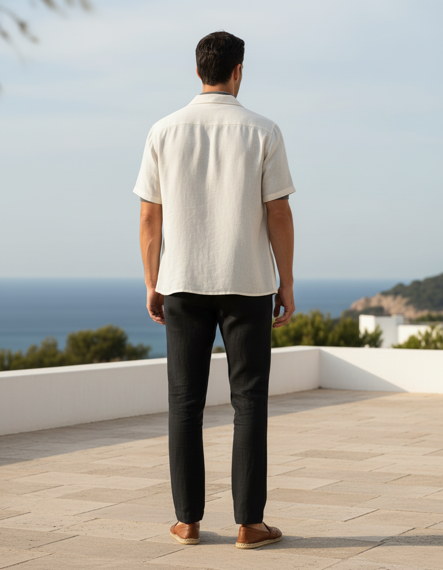 Pantalon En Lin Noir Coupe Droite Décontracté Homme - vue 2