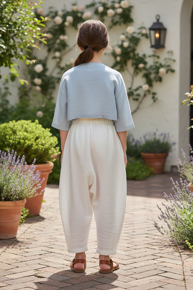 Pantalon En Lin Blanc Ample Vintage Personnalisé Harem - vue 2