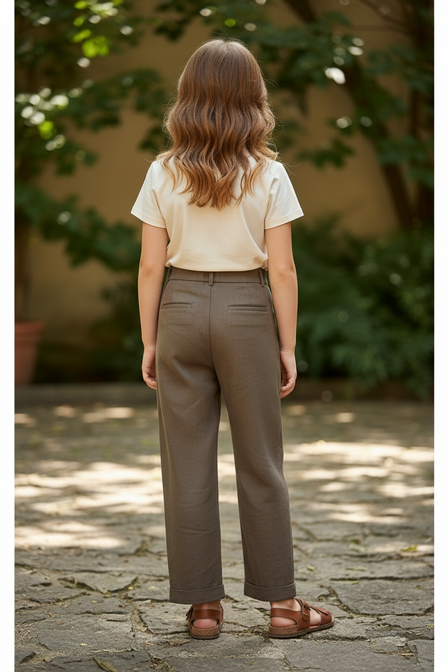 Pantalon En Lin Kaki Ample Plissé Enfant Décontracté - vue 2