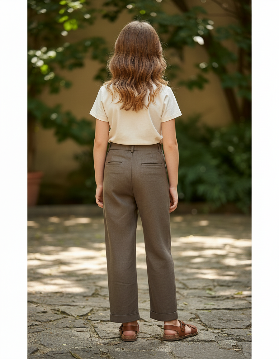 Pantalon En Lin Kaki Ample Plissé Enfant Décontracté - vue 2