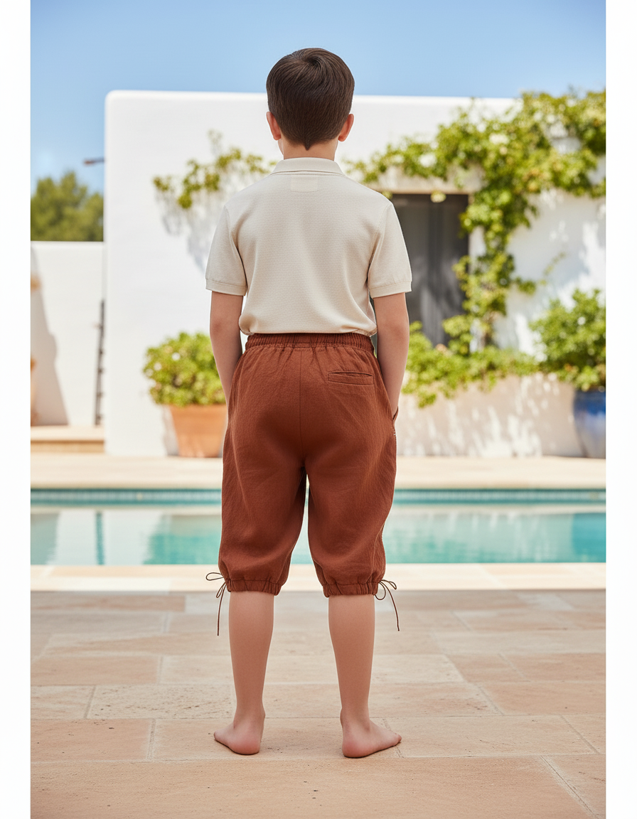 Pantalon En Lin Marron Ample Lacets Garçon Médiéval - vue 2