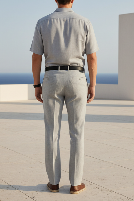 Pantalon En Lin Gris Droit Élégant Homme - vue 2