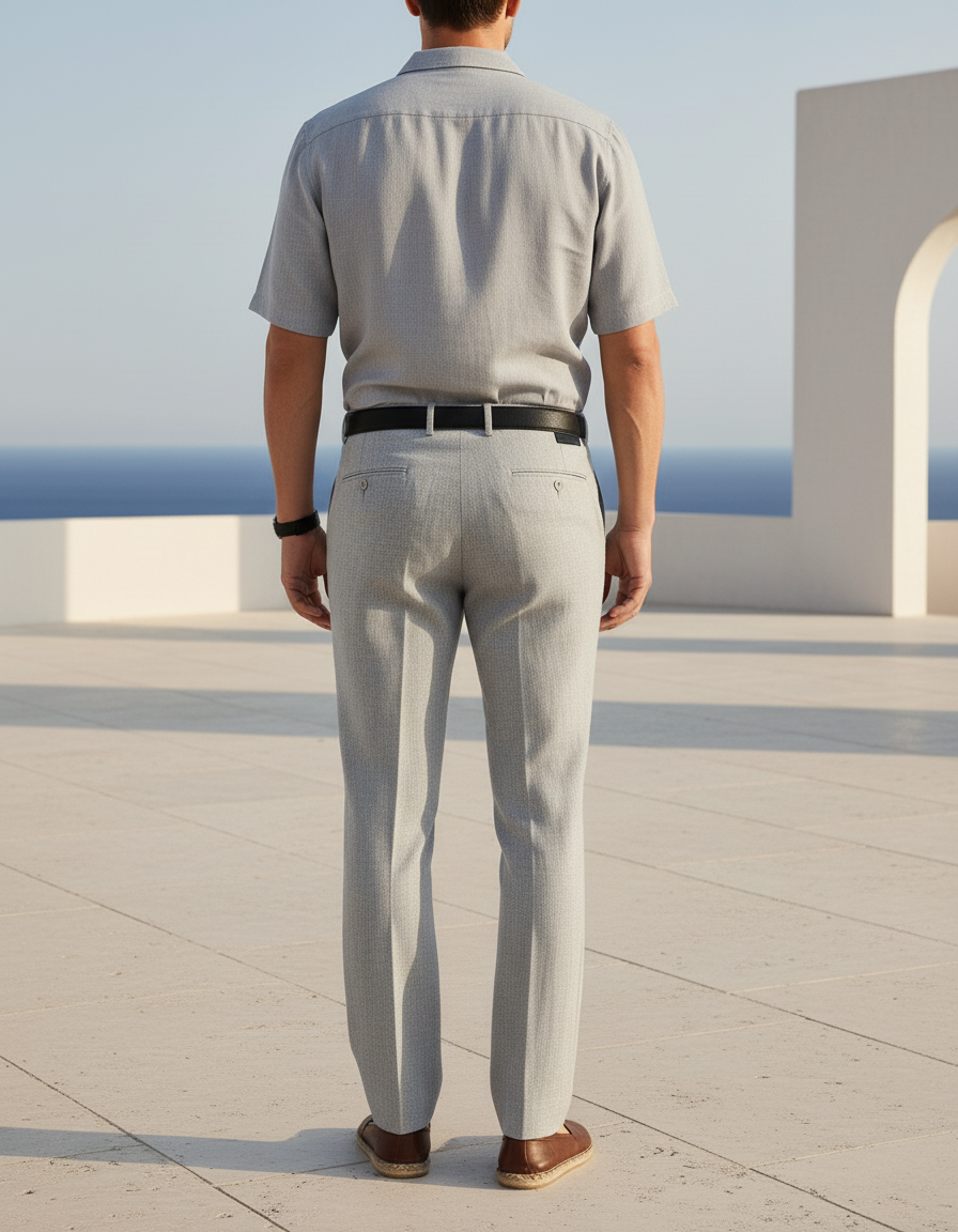 Pantalon En Lin Gris Droit Élégant Homme - vue 2