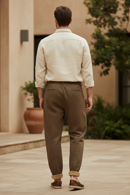 Pantalon En Lin Kaki Ample Décontracté Homme - vue 2