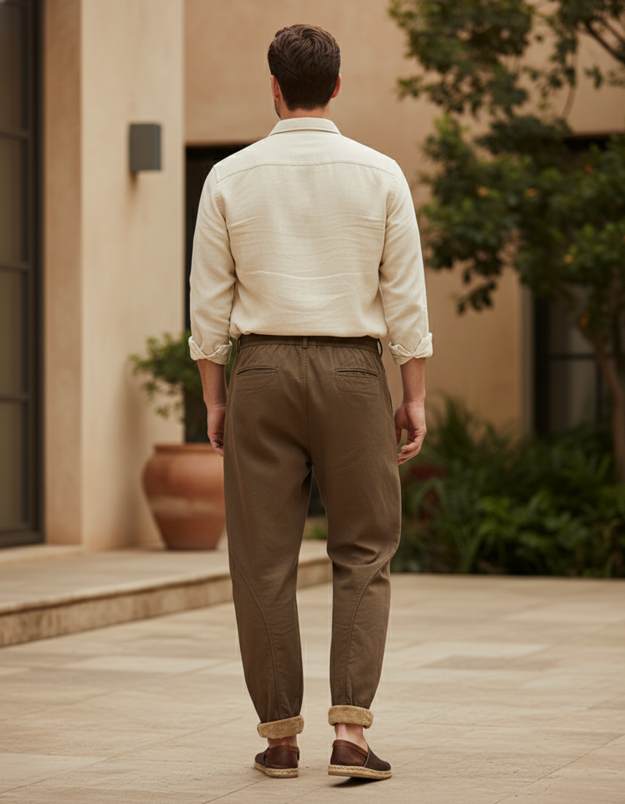 Pantalon En Lin Kaki Ample Décontracté Homme - vue 2