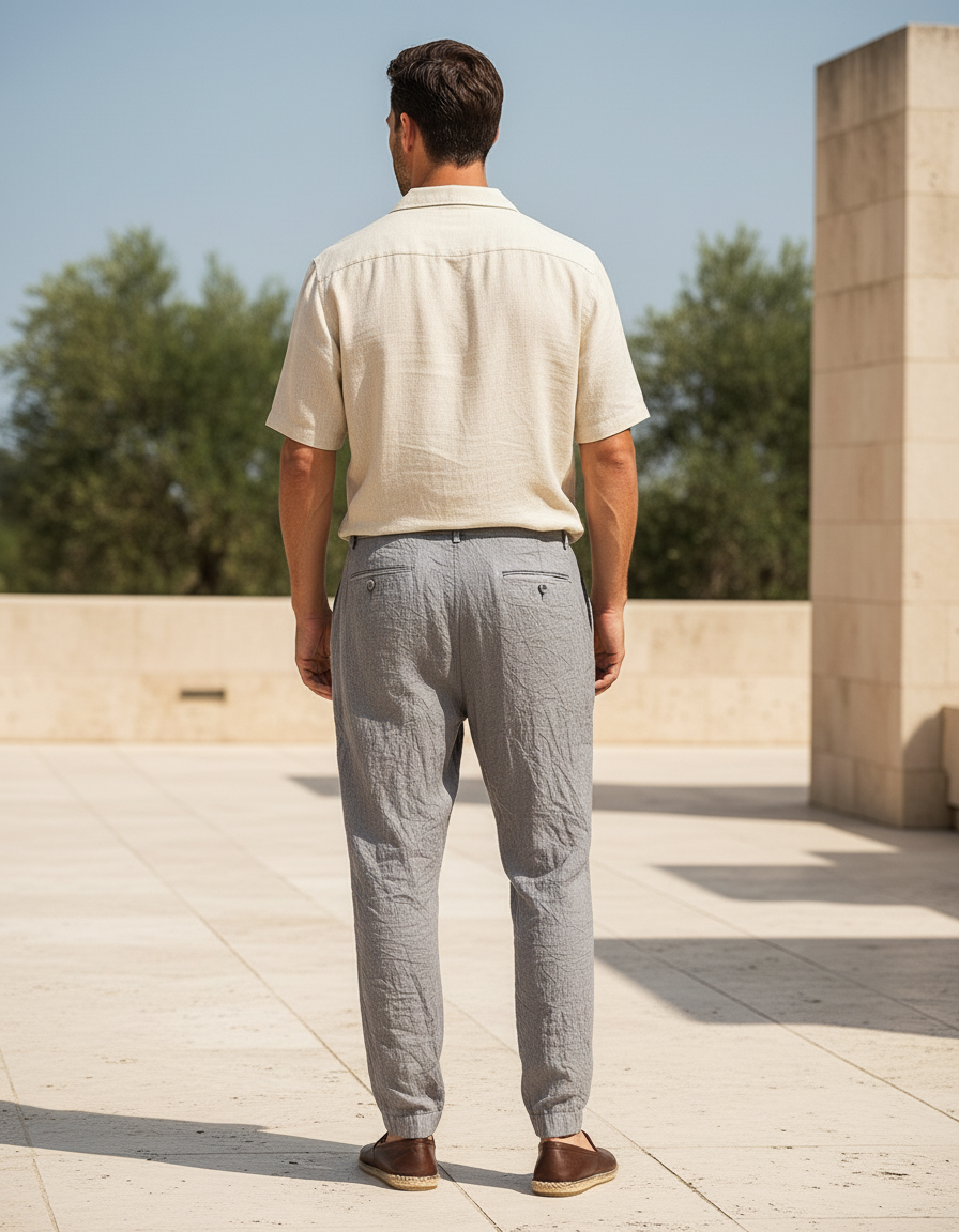 Pantalon En Lin Gris Léger Fluide Décontracté Homme - vue 2