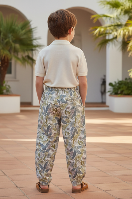 Pantalon En Lin Ample Imprimé Feuillage Exotique Enfant - vue 2