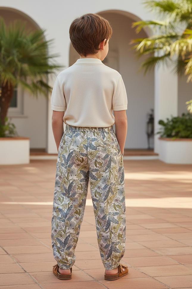 Pantalon En Lin Ample Imprimé Feuillage Exotique Enfant - vue 2