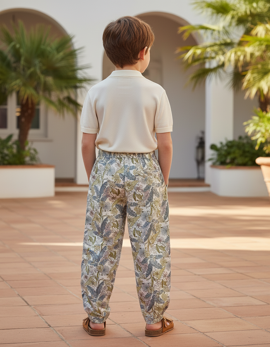 Pantalon En Lin Ample Imprimé Feuillage Exotique Enfant - vue 2