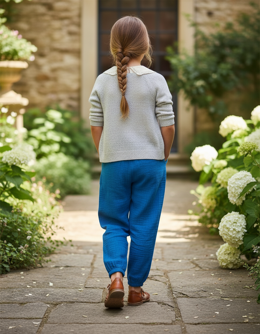 Pantalon En Lin Bleu Ample Décontracté Enfant Respirant - vue 2