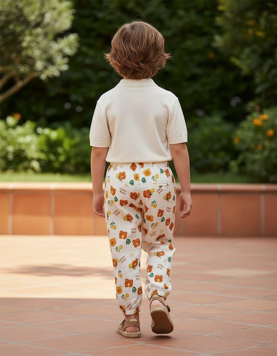 Pantalon En Lin Ample Imprimé Ours Floral Enfant - vue 2