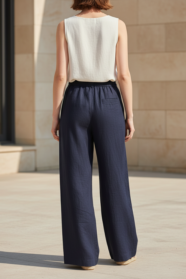 Pantalon Lin Femme Marine - vue 2