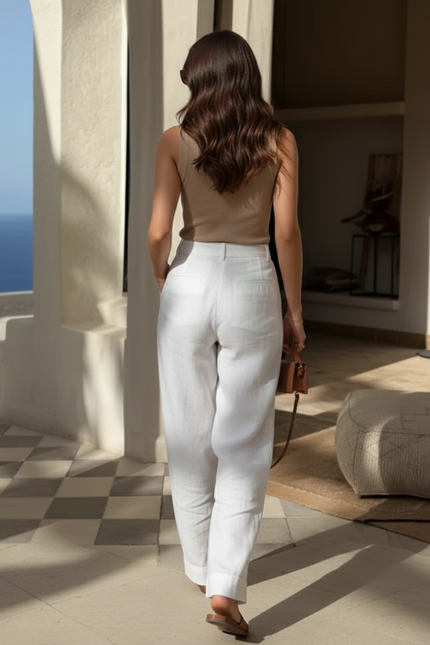 Pantalon En Lin Blanc Ample Léger Plié Chic - vue 2