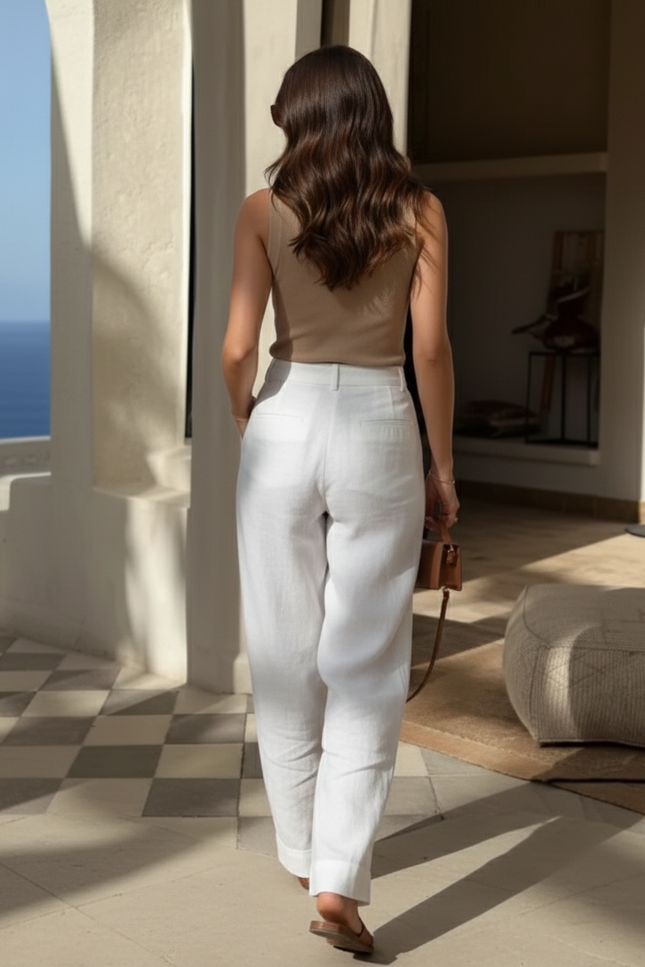 Pantalon En Lin Blanc Ample Léger Plié Chic - vue 2