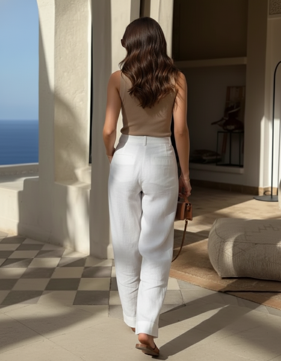 Pantalon En Lin Blanc Ample Léger Plié Chic - vue 2