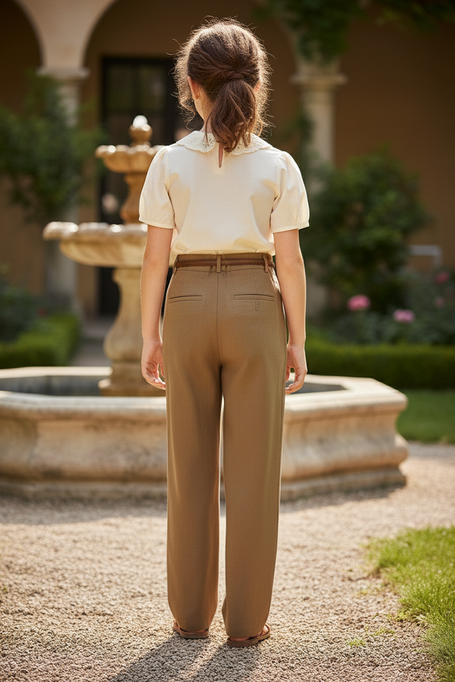 Pantalon En Lin Marron Ample Droit Enfant Élégant - vue 2