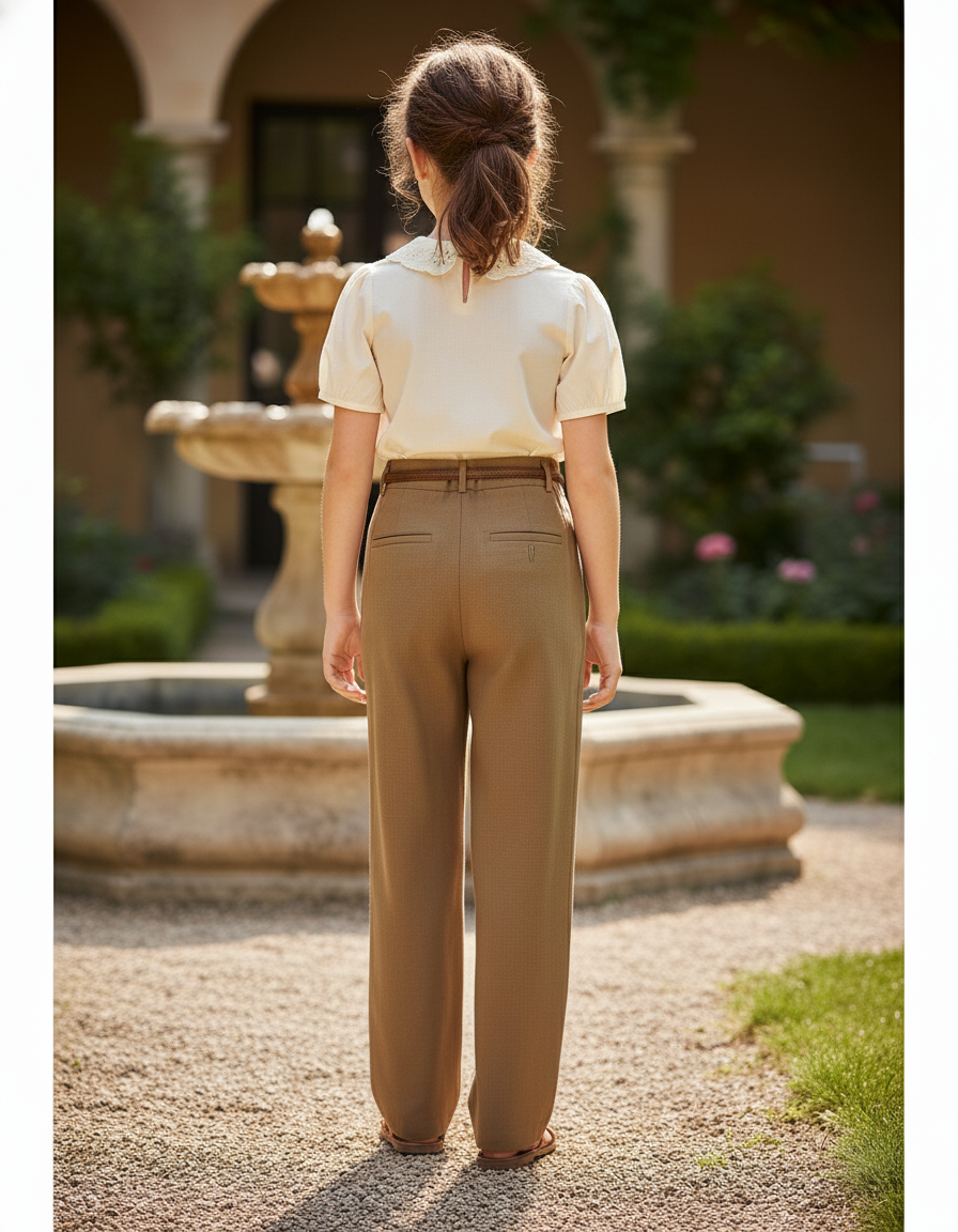 Pantalon En Lin Marron Ample Droit Enfant Élégant - vue 2
