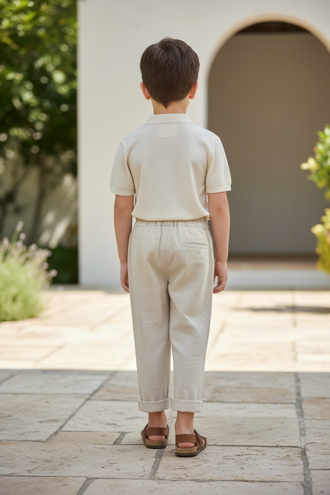 Pantalon En Lin Beige Garçon Décontracté Ample Original - vue 2