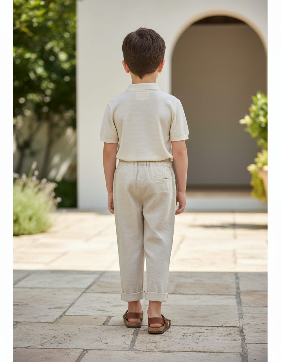 Pantalon En Lin Beige Garçon Décontracté Ample Original - vue 2