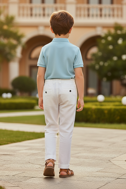 Pantalon En Lin Blanc Décontracté Garçon Élégant - vue 2