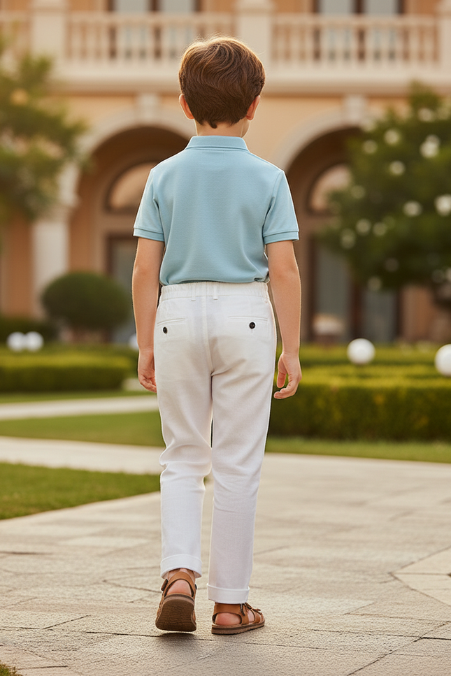 Pantalon En Lin Blanc Décontracté Garçon Élégant - vue 2