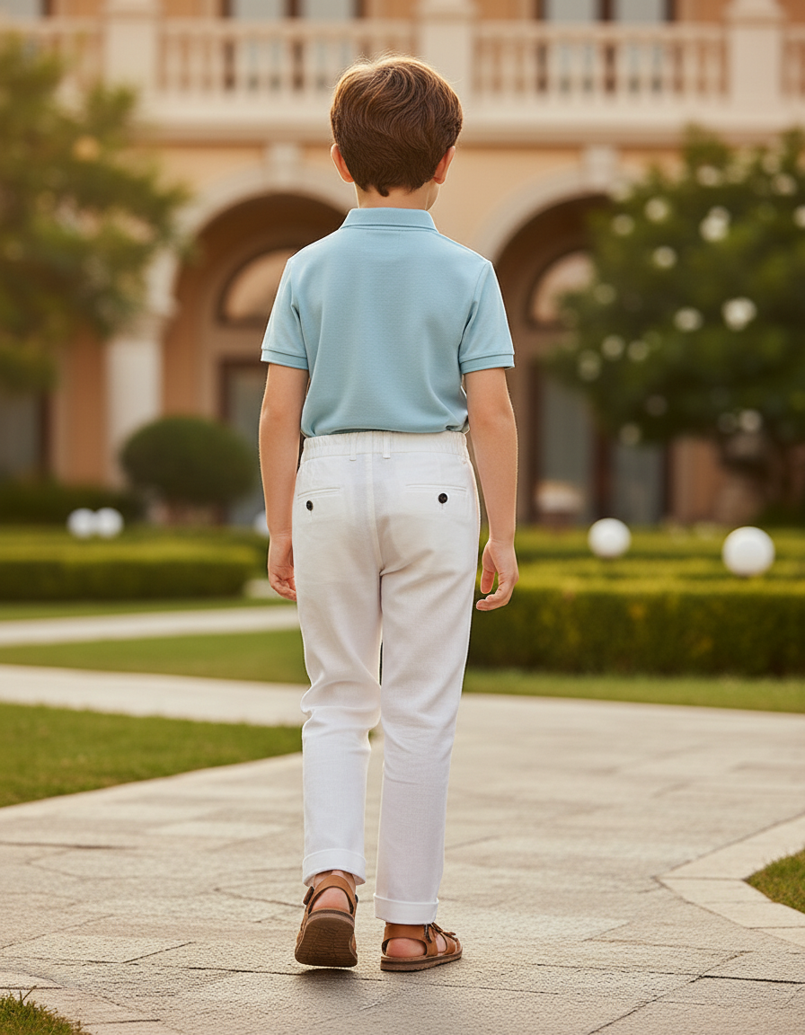 Pantalon En Lin Blanc Décontracté Garçon Élégant - vue 2